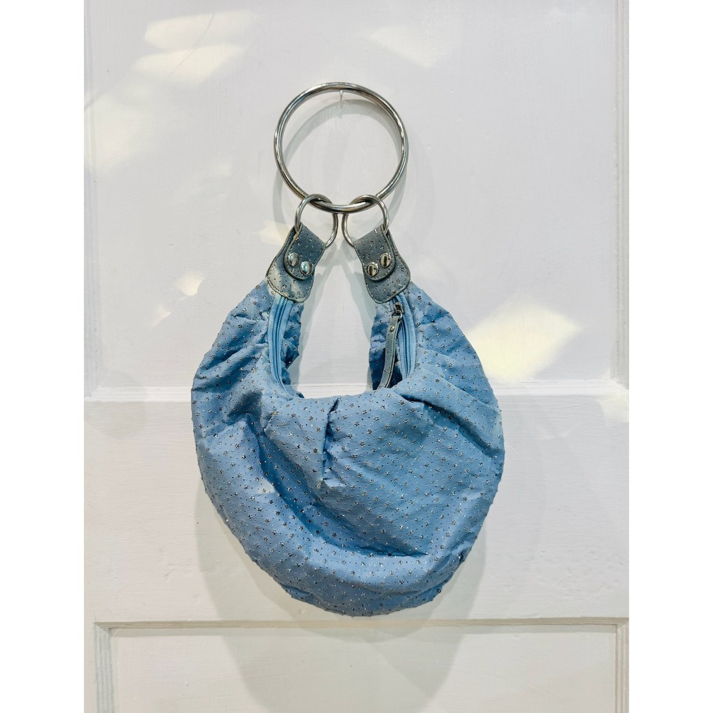 Y2K Melie Bianco Blue Star Shoulder Hobo Bag Vegan Leather 2 Removable Strap